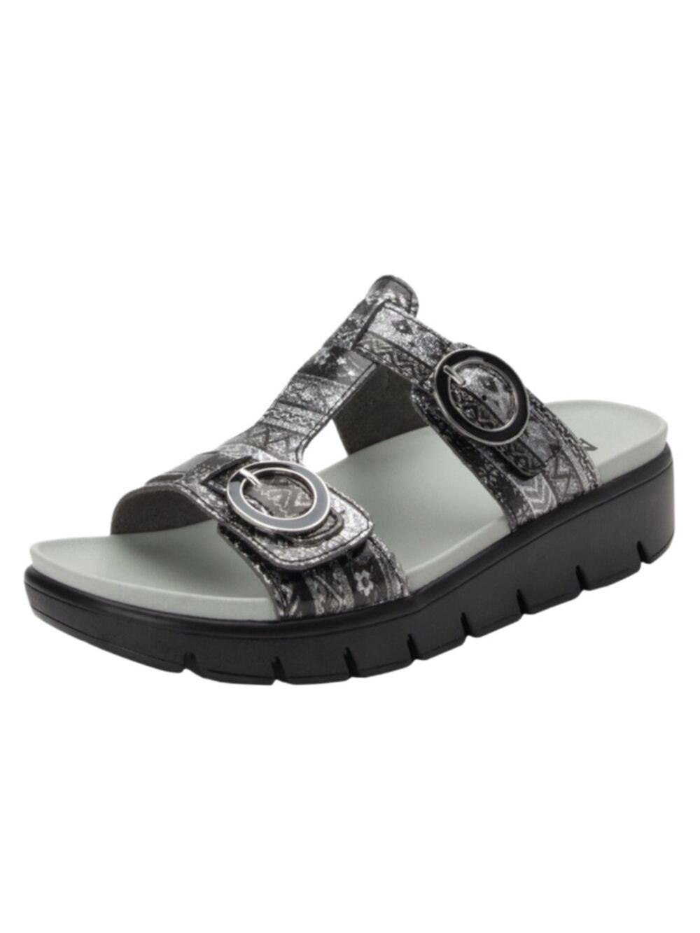Alegria Vita Black Patent Slide Sandal - Metallic Black Silver size 39 US 9